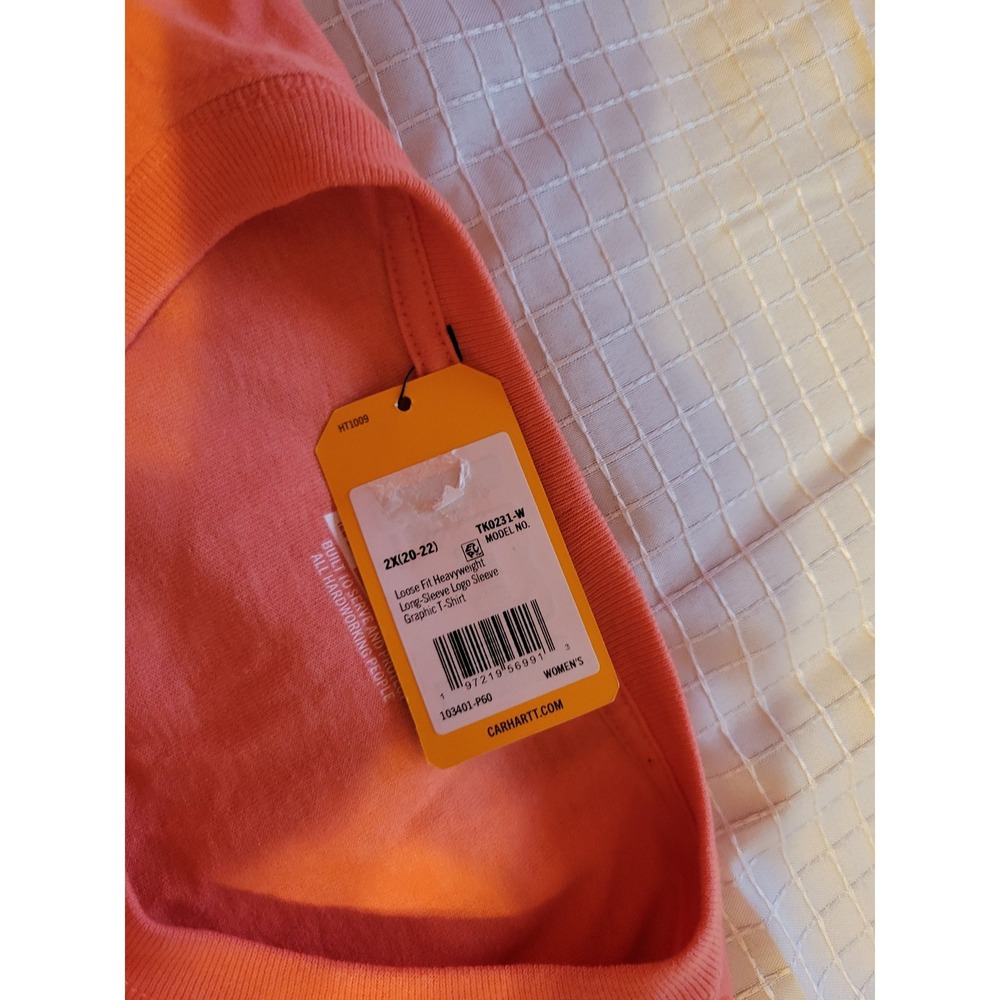 Carhartt Womens 2X Loose Fit Long Sleeve Graphic T-Shirt Coral Orange NWT - Picture 9 of 12